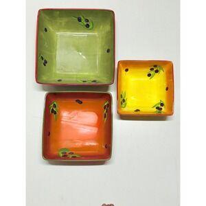 Laurie Gates Sonora‎ Square Serving Bowls Set 3 Olive Design Dishwasher Safe